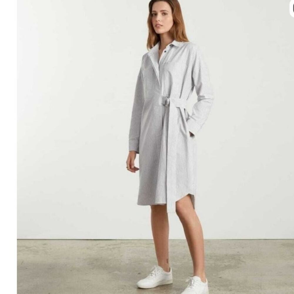 Everlane The Oxford Shirt Dress Gray & White Stripe Belted Size Medium